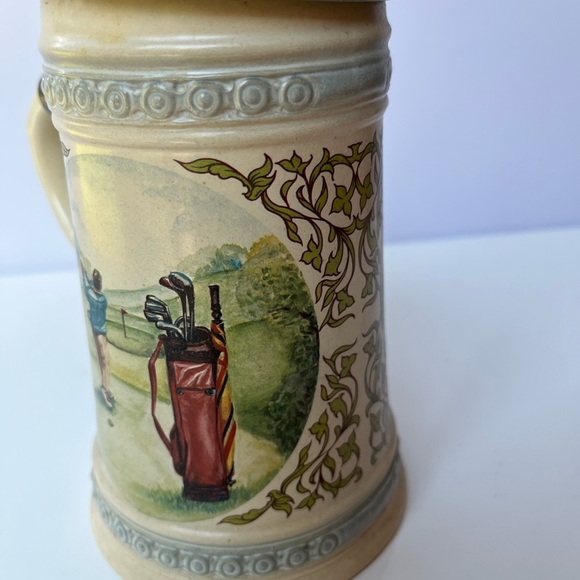 Vintage Ceramic German Beer Stein with Golf Scene and Pewter lid - Picture 3 of 11